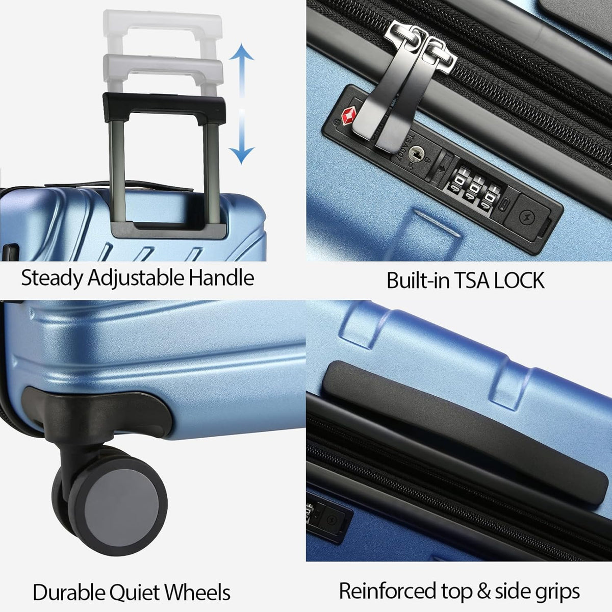 Carry On Luggage with Spinner Wheels & TSA Lock, Expandable Fashionable Hard Shell Suitcase airline approved，20 Inch Carry-On，Lake Blue