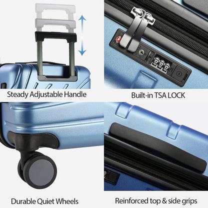 Carry On Luggage with Spinner Wheels & TSA Lock, Expandable Fashionable Hard Shell Suitcase airline approved，20 Inch Carry-On，Lake Blue