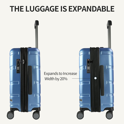 Carry On Luggage with Spinner Wheels & TSA Lock, Expandable Fashionable Hard Shell Suitcase airline approved，20 Inch Carry-On，Lake Blue