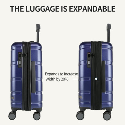 Carry On Luggage with Spinner Wheels & TSA Lock, Expandable Fashionable Hard Shell Suitcase airline approved，20 Inch Carry-On，Lake Blue