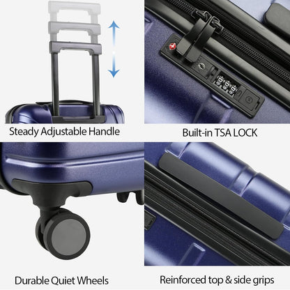 Carry On Luggage with Spinner Wheels & TSA Lock, Expandable Fashionable Hard Shell Suitcase airline approved，20 Inch Carry-On，Lake Blue
