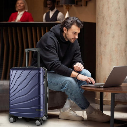 Carry On Luggage with Spinner Wheels & TSA Lock, Expandable Fashionable Hard Shell Suitcase airline approved，20 Inch Carry-On，Lake Blue