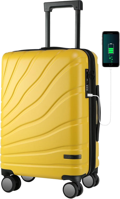 Carry On Luggage with Spinner Wheels & TSA Lock, Expandable Fashionable Hard Shell Suitcase airline approved，20 Inch Carry-On，Lake Blue
