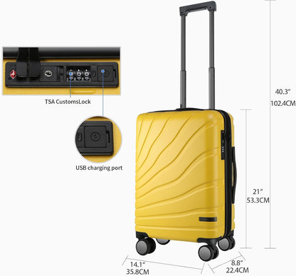 Carry On Luggage with Spinner Wheels & TSA Lock, Expandable Fashionable Hard Shell Suitcase airline approved，20 Inch Carry-On，Lake Blue