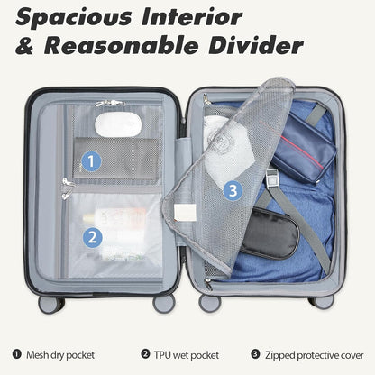 Carry On Luggage with Spinner Wheels & TSA Lock, Expandable Fashionable Hard Shell Suitcase airline approved，20 Inch Carry-On，Lake Blue