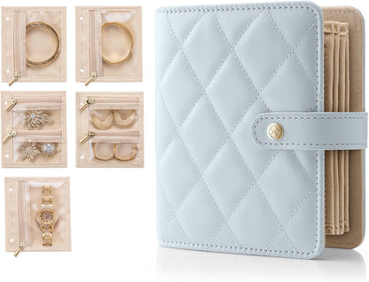 Jewelry Book Organizer - Leather Travel Jewelry Case with 5 Detachable Pages for Necklaces, Rings, Earrings, Tangle-Free, Giftable,Seashell Pink