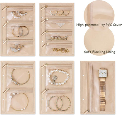 Jewelry Book Organizer - Leather Travel Jewelry Case with 5 Detachable Pages for Necklaces, Rings, Earrings, Tangle-Free, Giftable,Seashell Pink