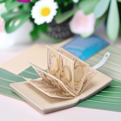 Jewelry Book Organizer - Leather Travel Jewelry Case with 5 Detachable Pages for Necklaces, Rings, Earrings, Tangle-Free, Giftable,Seashell Pink