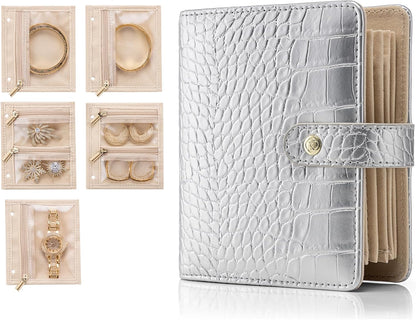 Jewelry Book Organizer - Leather Travel Jewelry Case with 5 Detachable Pages for Necklaces, Rings, Earrings, Tangle-Free, Giftable,Seashell Pink
