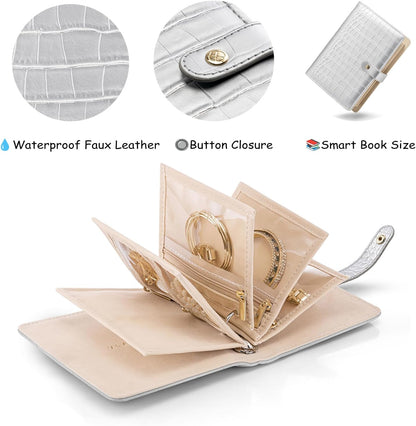Jewelry Book Organizer - Leather Travel Jewelry Case with 5 Detachable Pages for Necklaces, Rings, Earrings, Tangle-Free, Giftable,Seashell Pink