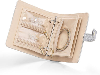 Jewelry Book Organizer - Leather Travel Jewelry Case with 5 Detachable Pages for Necklaces, Rings, Earrings, Tangle-Free, Giftable,Seashell Pink