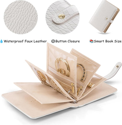 Jewelry Book Organizer - Leather Travel Jewelry Case with 5 Detachable Pages for Necklaces, Rings, Earrings, Tangle-Free, Giftable,Seashell Pink