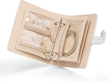 Jewelry Book Organizer - Leather Travel Jewelry Case with 5 Detachable Pages for Necklaces, Rings, Earrings, Tangle-Free, Giftable,Seashell Pink
