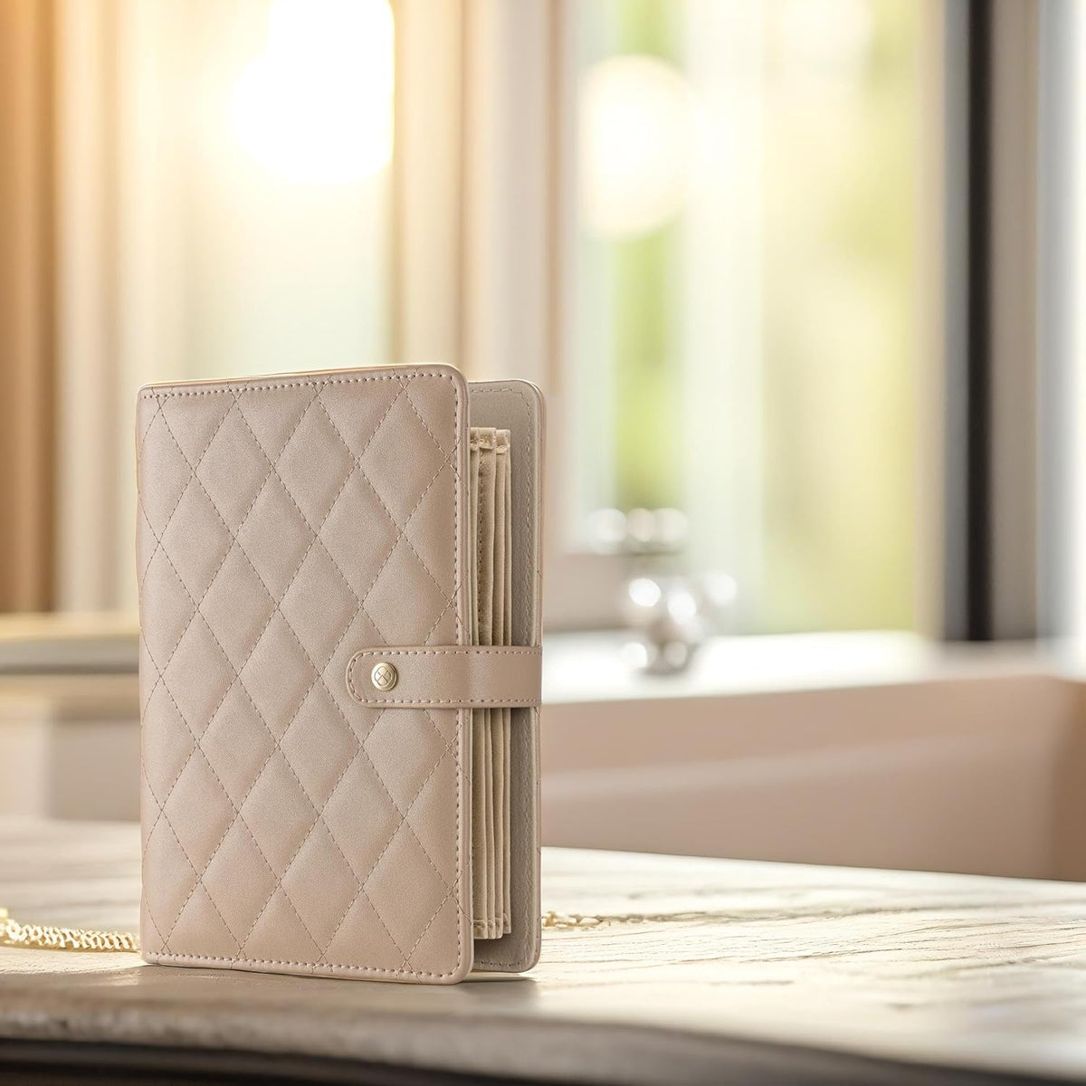 Jewelry Book Organizer - Leather Travel Jewelry Case with 5 Detachable Pages for Necklaces, Rings, Earrings, Tangle-Free, Giftable,Seashell Pink