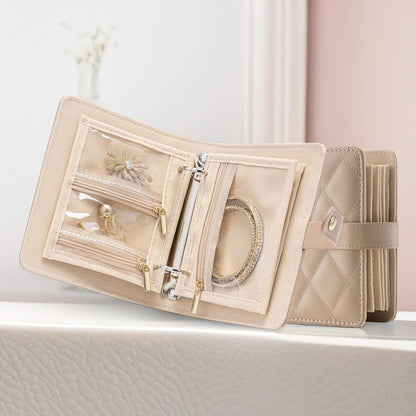 Jewelry Book Organizer - Leather Travel Jewelry Case with 5 Detachable Pages for Necklaces, Rings, Earrings, Tangle-Free, Giftable,Seashell Pink