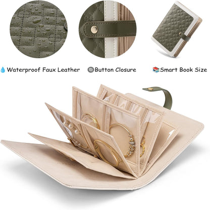 Jewelry Book Organizer - Leather Travel Jewelry Case with 5 Detachable Pages for Necklaces, Rings, Earrings, Tangle-Free, Giftable,Seashell Pink
