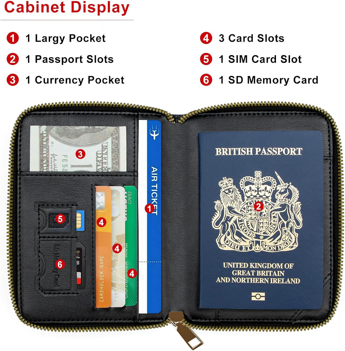 Passport Holder Travel Wallet - RFID Blocking Passport Holder Wallet, Full Zip Travel Card Cover with RFID Protection, Multi Slot Organizer for Cards Cash Documents Travel Essentials (Blue)