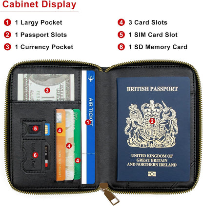 Passport Holder Travel Wallet - RFID Blocking Passport Holder Wallet, Full Zip Travel Card Cover with RFID Protection, Multi Slot Organizer for Cards Cash Documents Travel Essentials (Blue)