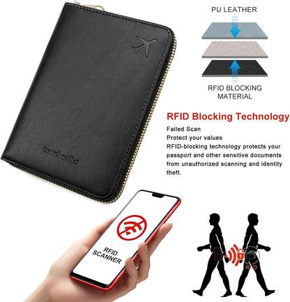 Passport Holder Travel Wallet - RFID Blocking Passport Holder Wallet, Full Zip Travel Card Cover with RFID Protection, Multi Slot Organizer for Cards Cash Documents Travel Essentials (Blue)