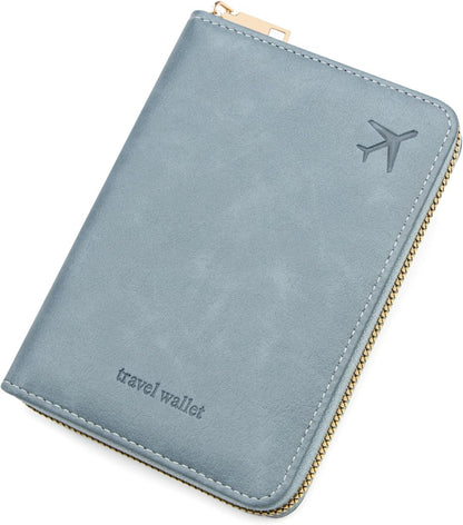 Passport Holder Travel Wallet - RFID Blocking Passport Holder Wallet, Full Zip Travel Card Cover with RFID Protection, Multi Slot Organizer for Cards Cash Documents Travel Essentials (Blue)