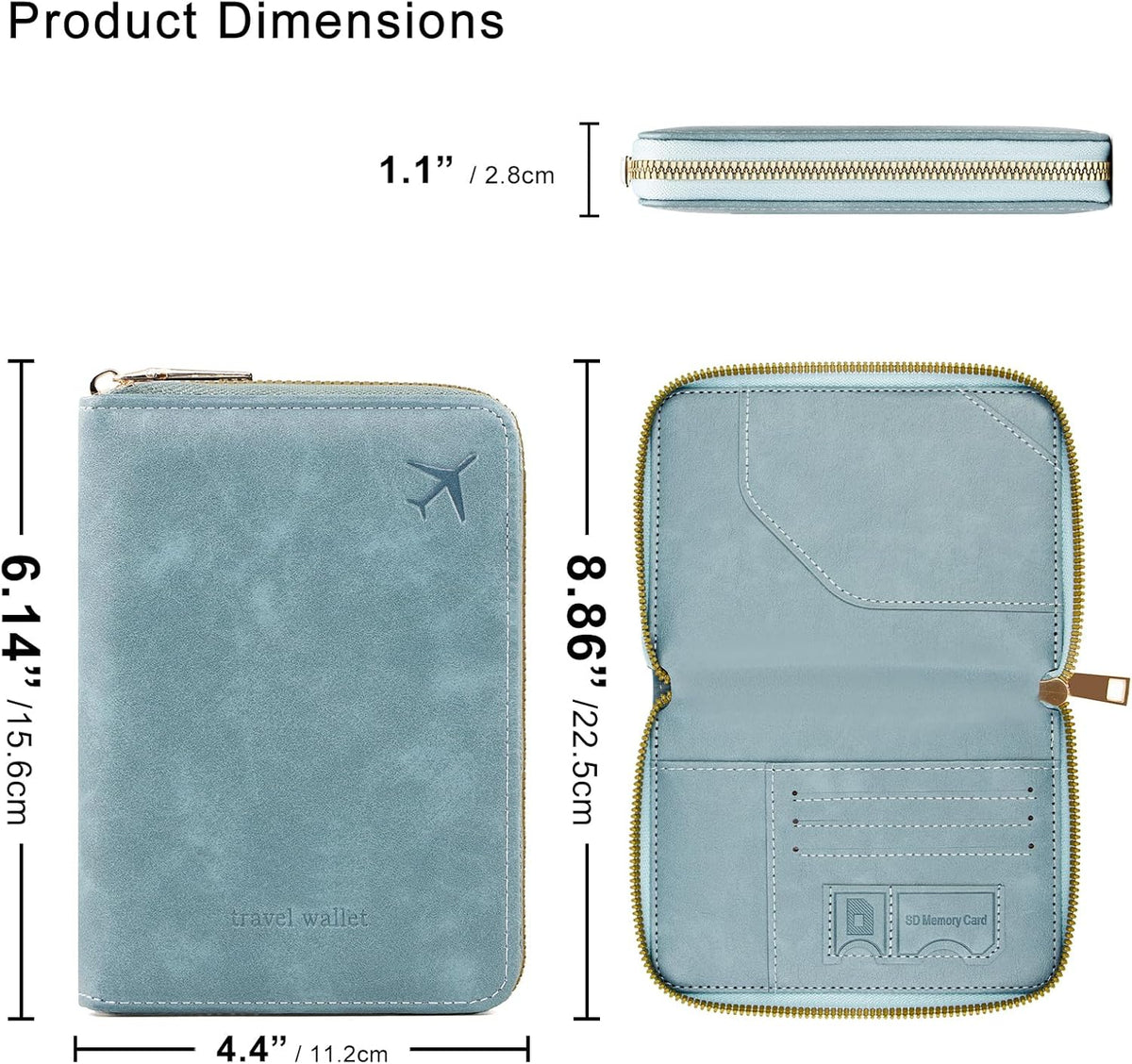 Passport Holder Travel Wallet - RFID Blocking Passport Holder Wallet, Full Zip Travel Card Cover with RFID Protection, Multi Slot Organizer for Cards Cash Documents Travel Essentials (Blue)
