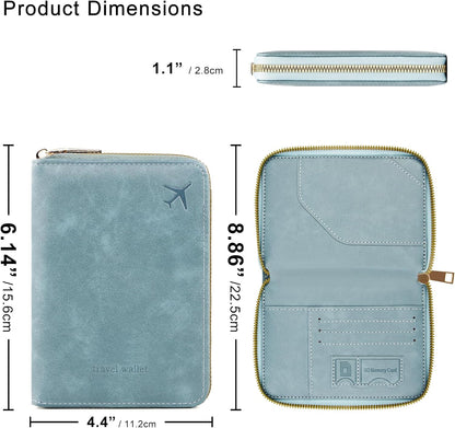 Passport Holder Travel Wallet - RFID Blocking Passport Holder Wallet, Full Zip Travel Card Cover with RFID Protection, Multi Slot Organizer for Cards Cash Documents Travel Essentials (Blue)