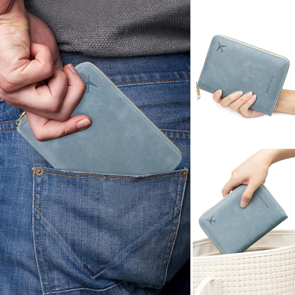 Passport Holder Travel Wallet - RFID Blocking Passport Holder Wallet, Full Zip Travel Card Cover with RFID Protection, Multi Slot Organizer for Cards Cash Documents Travel Essentials (Blue)