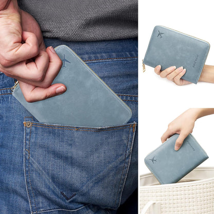 Passport Holder Travel Wallet - RFID Blocking Passport Holder Wallet, Full Zip Travel Card Cover with RFID Protection, Multi Slot Organizer for Cards Cash Documents Travel Essentials (Blue)