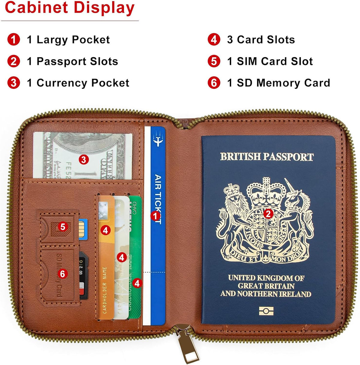 Passport Holder Travel Wallet - RFID Blocking Passport Holder Wallet, Full Zip Travel Card Cover with RFID Protection, Multi Slot Organizer for Cards Cash Documents Travel Essentials (Blue)