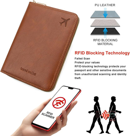 Passport Holder Travel Wallet - RFID Blocking Passport Holder Wallet, Full Zip Travel Card Cover with RFID Protection, Multi Slot Organizer for Cards Cash Documents Travel Essentials (Blue)