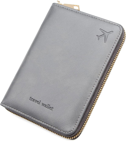 Passport Holder Travel Wallet - RFID Blocking Passport Holder Wallet, Full Zip Travel Card Cover with RFID Protection, Multi Slot Organizer for Cards Cash Documents Travel Essentials (Blue)