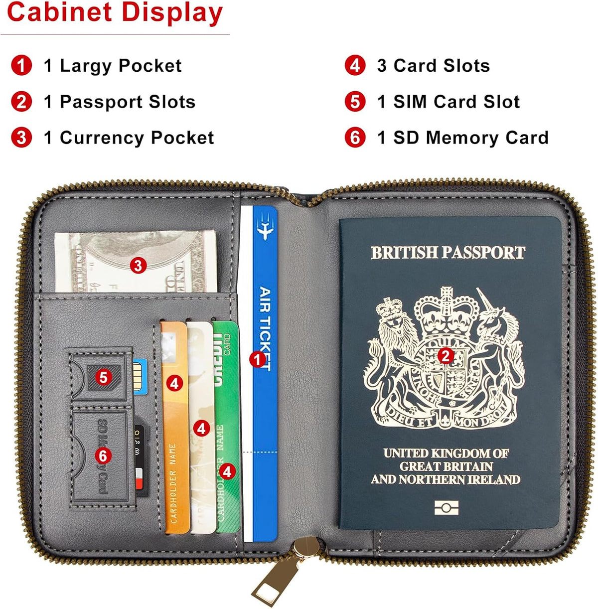 Passport Holder Travel Wallet - RFID Blocking Passport Holder Wallet, Full Zip Travel Card Cover with RFID Protection, Multi Slot Organizer for Cards Cash Documents Travel Essentials (Blue)