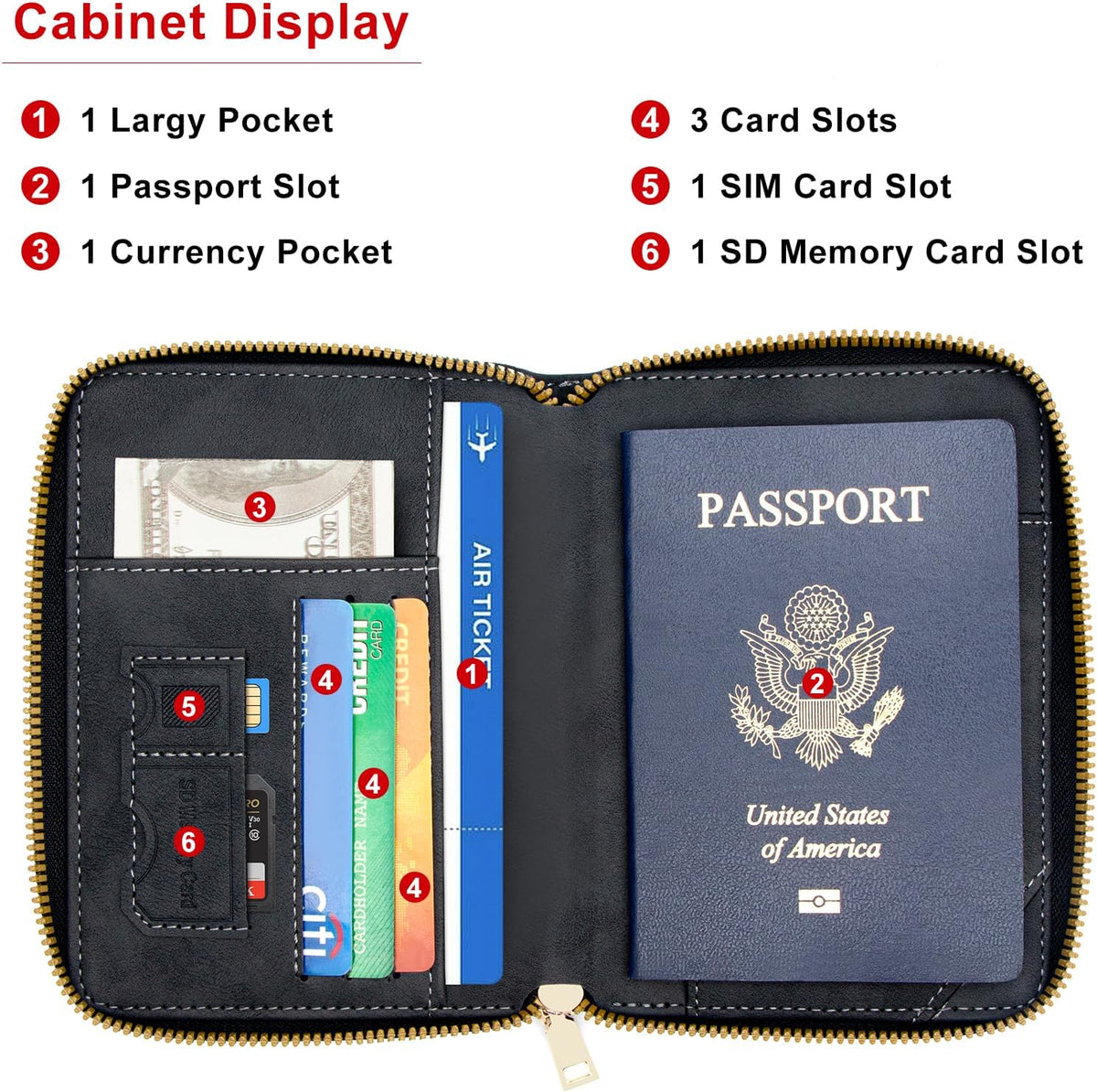 Passport Holder Travel Wallet - RFID Blocking Passport Holder Wallet, Full Zip Travel Card Cover with RFID Protection, Multi Slot Organizer for Cards Cash Documents Travel Essentials (Blue)
