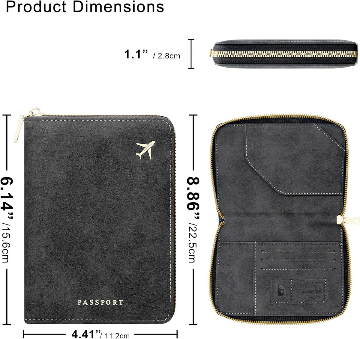 Passport Holder Travel Wallet - RFID Blocking Passport Holder Wallet, Full Zip Travel Card Cover with RFID Protection, Multi Slot Organizer for Cards Cash Documents Travel Essentials (Blue)