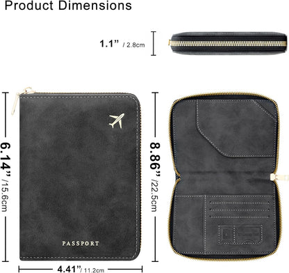 Passport Holder Travel Wallet - RFID Blocking Passport Holder Wallet, Full Zip Travel Card Cover with RFID Protection, Multi Slot Organizer for Cards Cash Documents Travel Essentials (Blue)