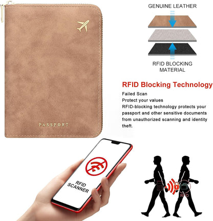 Passport Holder Travel Wallet - RFID Blocking Passport Holder Wallet, Full Zip Travel Card Cover with RFID Protection, Multi Slot Organizer for Cards Cash Documents Travel Essentials (Blue)