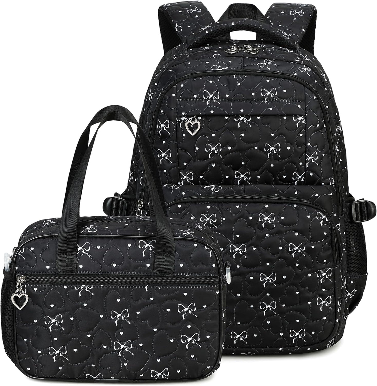Girls Backpack Set with Bows Heart-shaped Lightweight Schoolbags for Girl Children Spacious Bookbag Waterproof (pink-2)