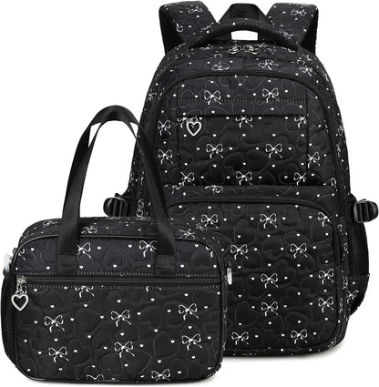 Girls Backpack Set with Bows Heart-shaped Lightweight Schoolbags for Girl Children Spacious Bookbag Waterproof (pink-2)