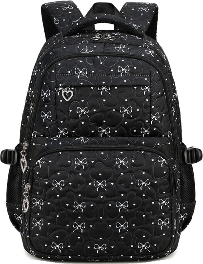 Girls Backpack Set with Bows Heart-shaped Lightweight Schoolbags for Girl Children Spacious Bookbag Waterproof (pink-2)
