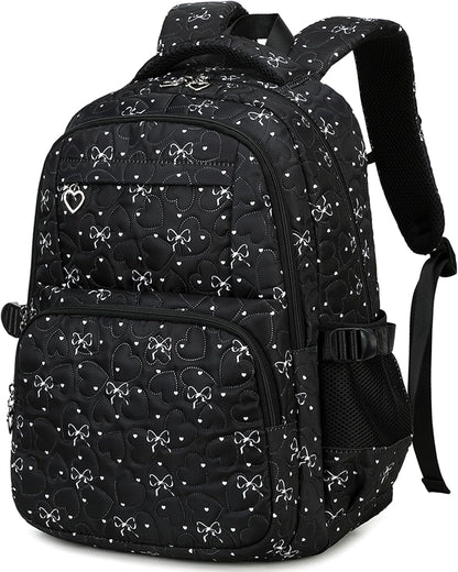 Girls Backpack Set with Bows Heart-shaped Lightweight Schoolbags for Girl Children Spacious Bookbag Waterproof (pink-2)
