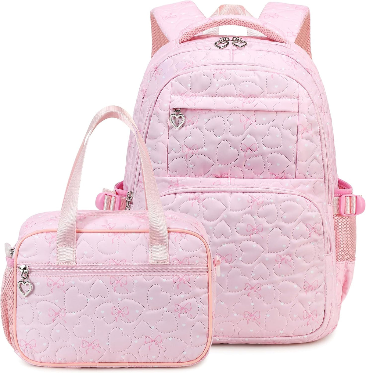 Girls Backpack Set with Bows Heart-shaped Lightweight Schoolbags for Girl Children Spacious Bookbag Waterproof (pink-2)