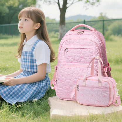 Girls Backpack Set with Bows Heart-shaped Lightweight Schoolbags for Girl Children Spacious Bookbag Waterproof (pink-2)