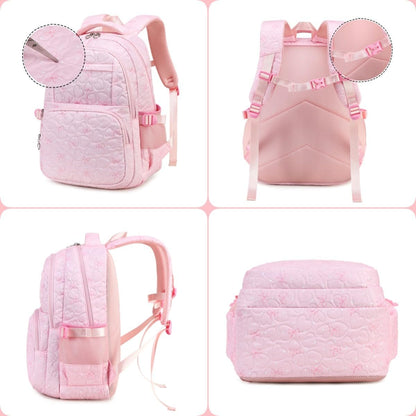 Girls Backpack Set with Bows Heart-shaped Lightweight Schoolbags for Girl Children Spacious Bookbag Waterproof (pink-2)