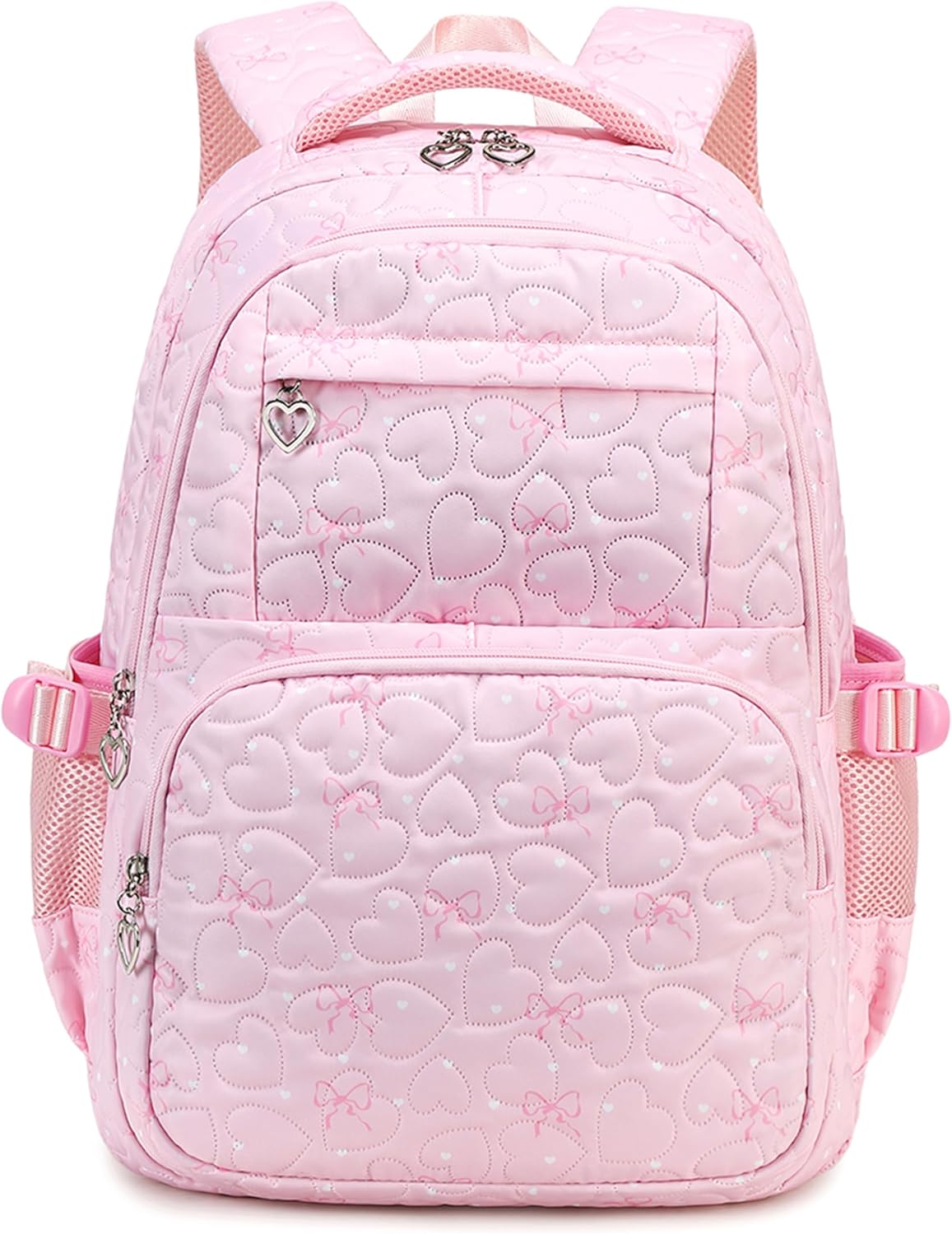 Girls Backpack Set with Bows Heart-shaped Lightweight Schoolbags for Girl Children Spacious Bookbag Waterproof (pink-2)
