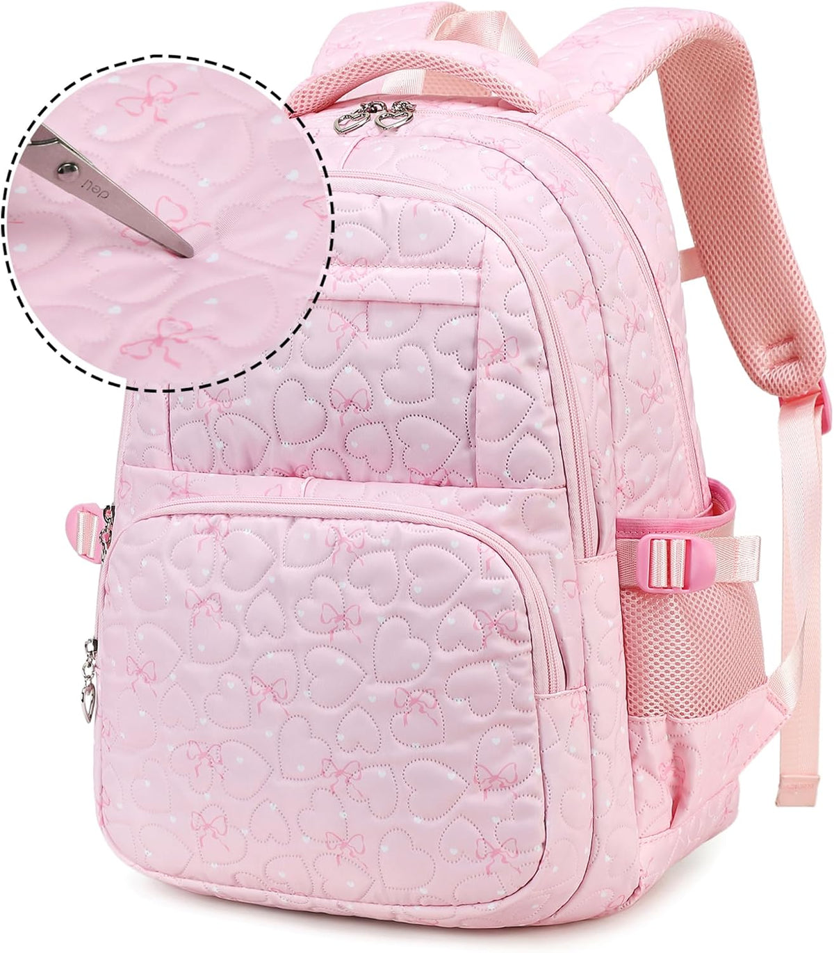 Girls Backpack Set with Bows Heart-shaped Lightweight Schoolbags for Girl Children Spacious Bookbag Waterproof (pink-2)