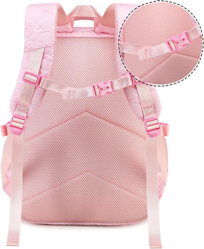 Girls Backpack Set with Bows Heart-shaped Lightweight Schoolbags for Girl Children Spacious Bookbag Waterproof (pink-2)