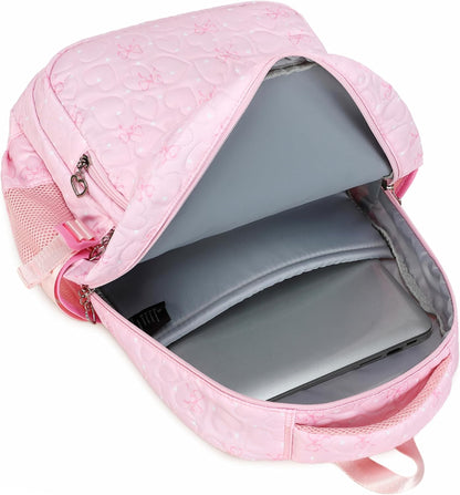 Girls Backpack Set with Bows Heart-shaped Lightweight Schoolbags for Girl Children Spacious Bookbag Waterproof (pink-2)