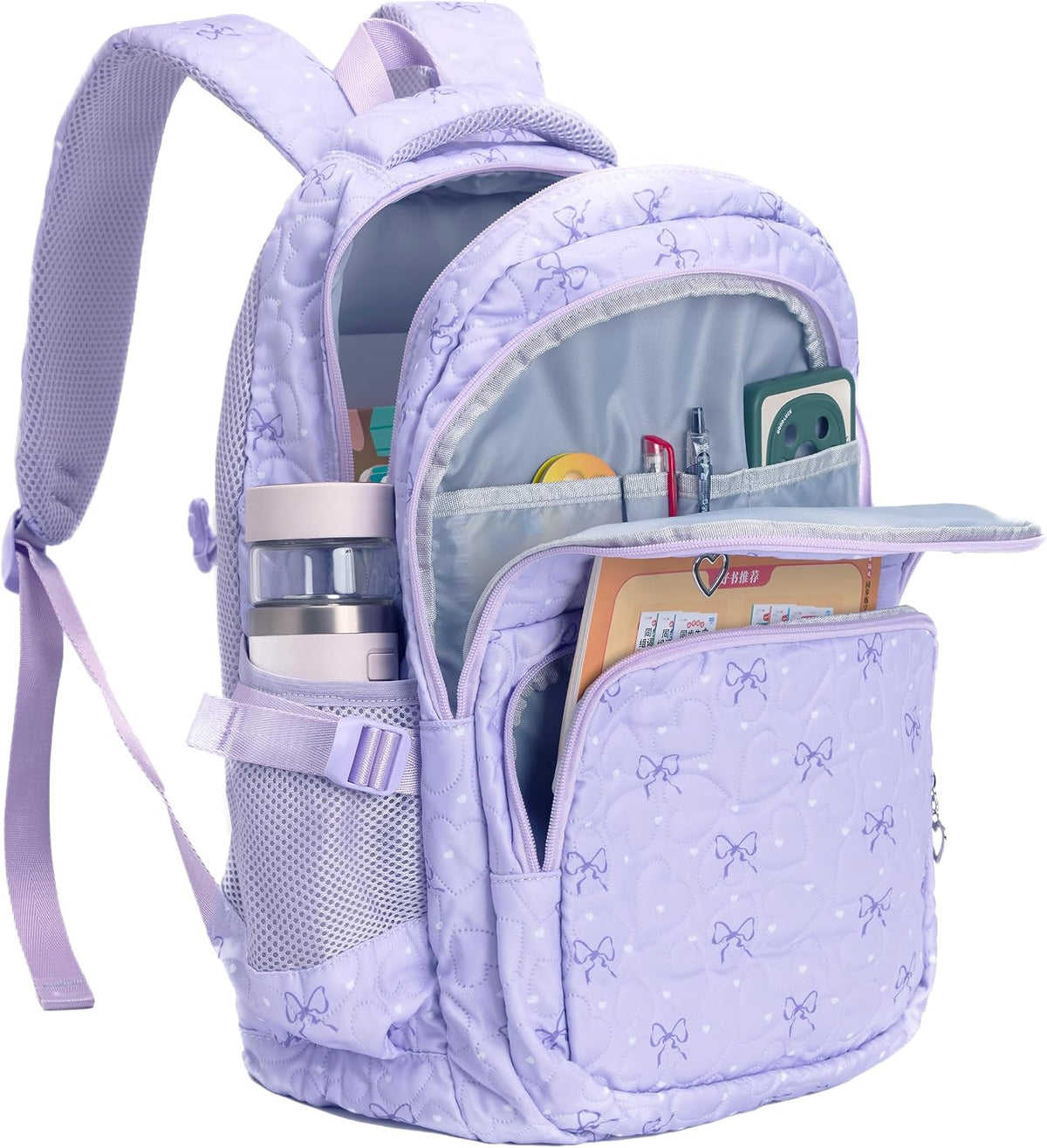 Girls Backpack Set with Bows Heart-shaped Lightweight Schoolbags for Girl Children Spacious Bookbag Waterproof (pink-2)