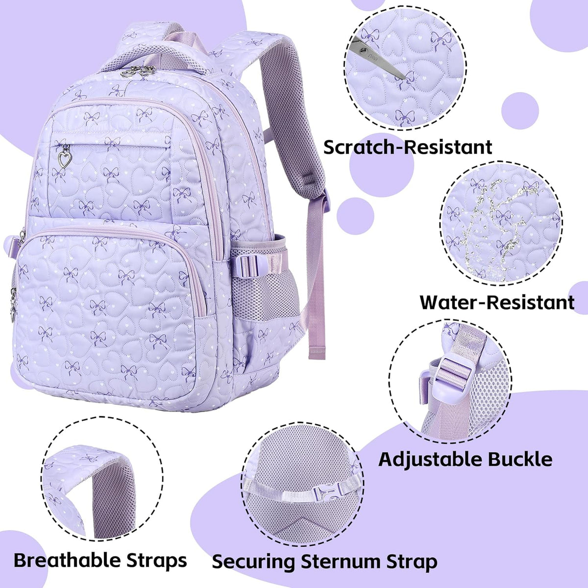 Girls Backpack Set with Bows Heart-shaped Lightweight Schoolbags for Girl Children Spacious Bookbag Waterproof (pink-2)