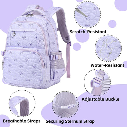 Girls Backpack Set with Bows Heart-shaped Lightweight Schoolbags for Girl Children Spacious Bookbag Waterproof (pink-2)